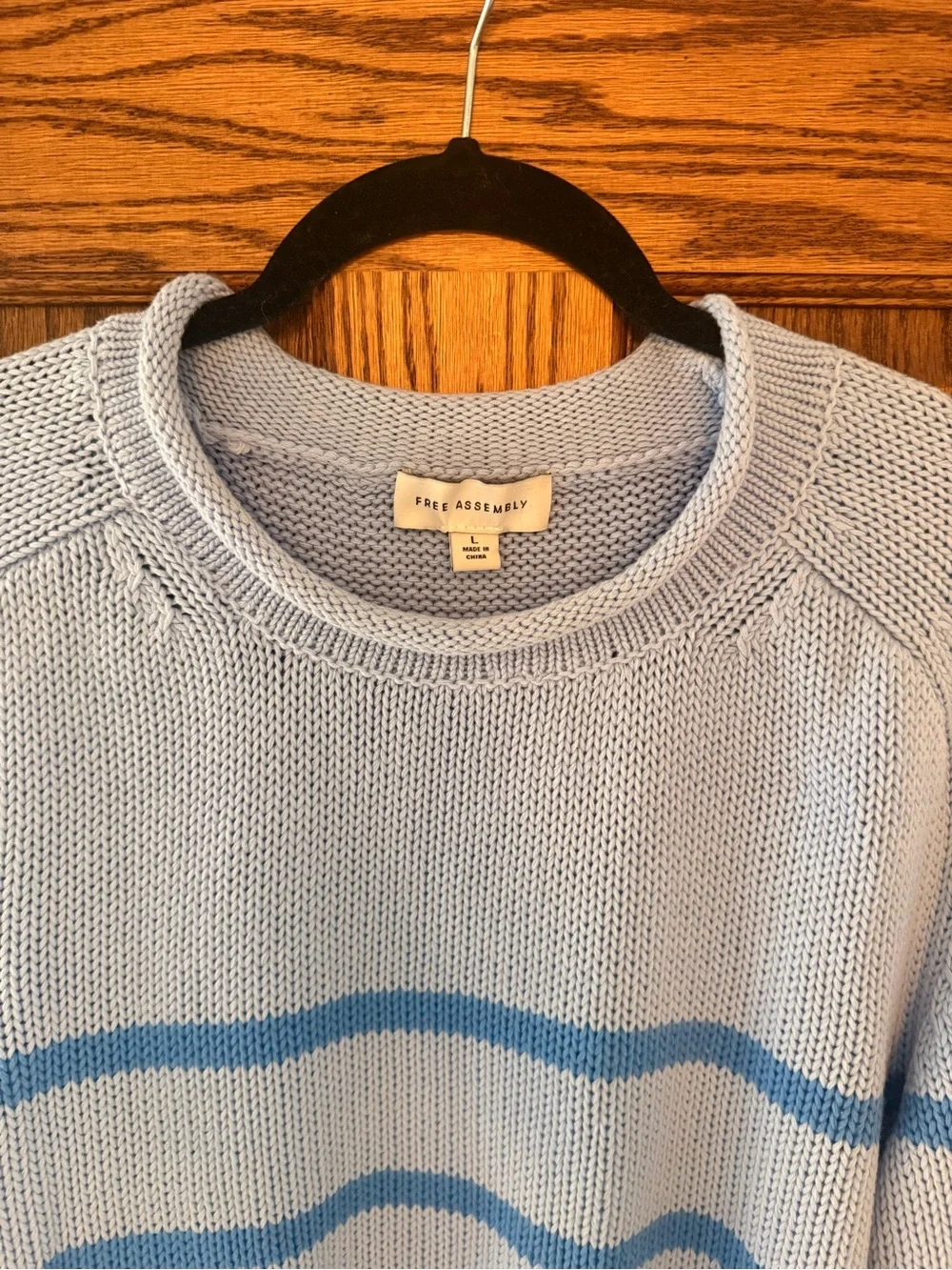 Free Assembly 100% Cotton Striped Rollneck Sweater, size large, blue